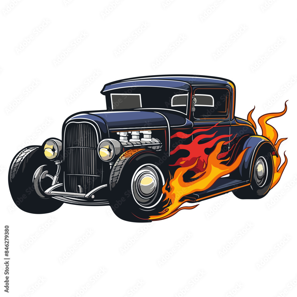 Classic Car Sticker With Flames Classic Car Sticker With Flames