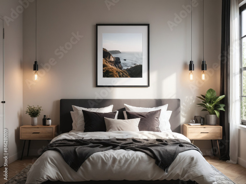 Frame Mockup Bedroom Modern Cozy Interior Scene Natural Light And Shadows