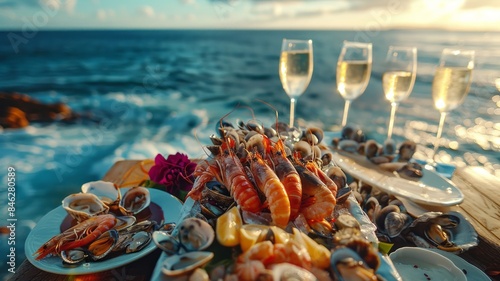 Seafood platter with ocean view
