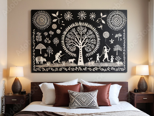 Warli Art Aboriginal Modern Wall Art House Warming Gift Bedroom