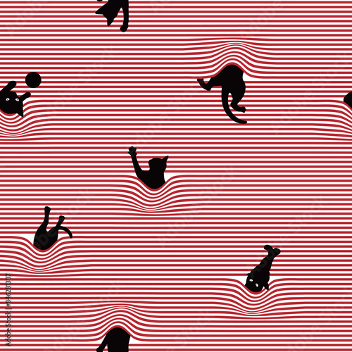 A pattern of a cat playing hidden under the sheets,