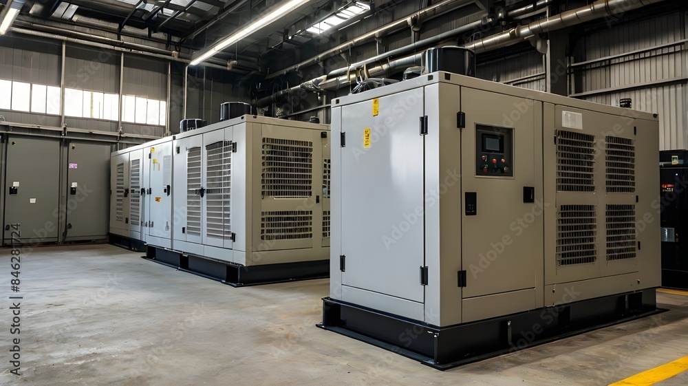 Generator room with two generators in factory standby for power backup, Diesel generator Generator room with two generators in factory standby for power backup, Diesel generator