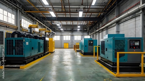 Generator room with two generators in factory standby for power backup, Diesel generator