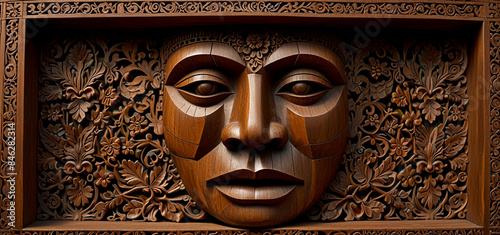 Face carved from wood, Wood carving patterns photo