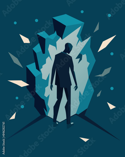 Unseen to the d eye the persons silhouette seemed to be crumbling from within a depiction of the destructive nature of stress fractures.. Vector illustration
