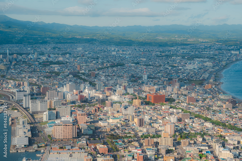 Beautiful view of Hakodate City from the top of the Hakodate Mountain in Japan Beautiful view of Hakodate City from the top of the Hakodate Mountain in Japan