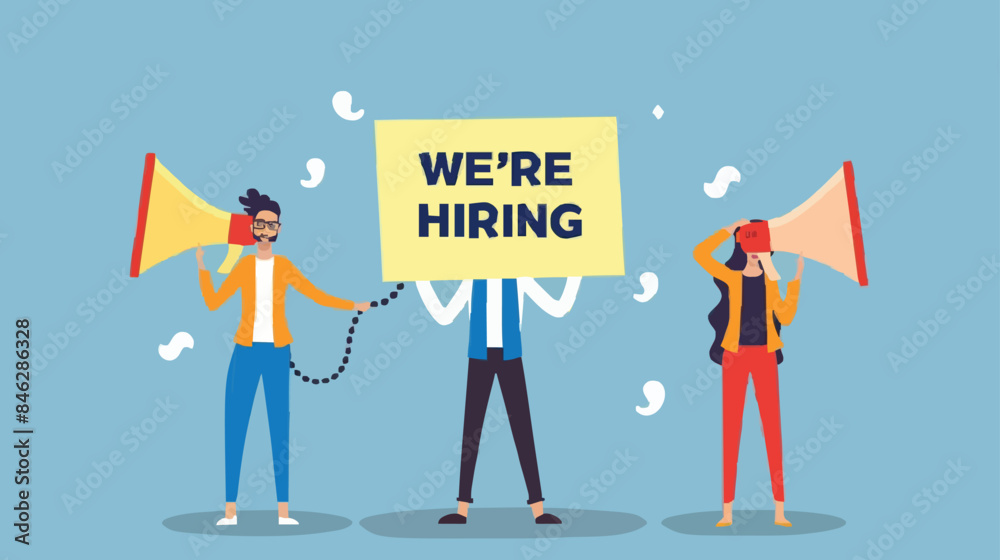 HR recruiting announcement we are hiring advertisement, human resources or employer looking for candidate for job vacancy concept, business people HR with megaphone holding we are hiring sign. Design HR recruiting announcement we are hiring advertisement, human resources or employer looking for candidate for job vacancy concept, business people HR with megaphone holding we are hiring sign. Design