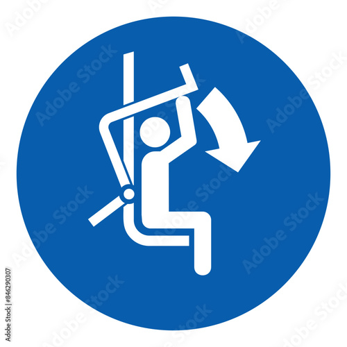 ISO mandatory safety signs_close safety bar of chairlift symbol and pictogram only size 1 x 1 round shape
