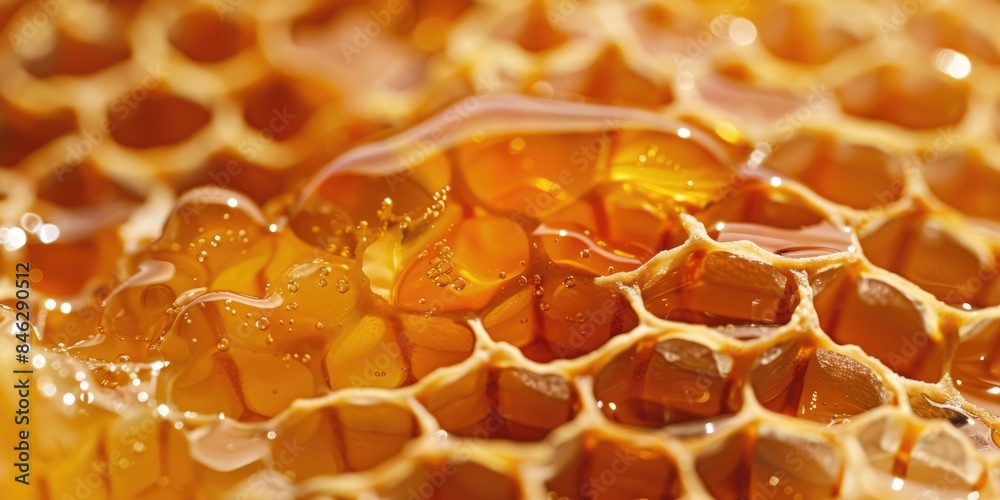 Close-up of golden honeycomb filled with honey Close-up of golden honeycomb filled with honey