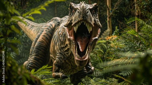 A T-Rex roaring in a prehistoric jungle © Zidane