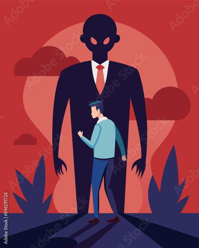 The figure in front of him was nothing but a shadow yet it had a hold on him making him do its bidding.. Vector illustration
