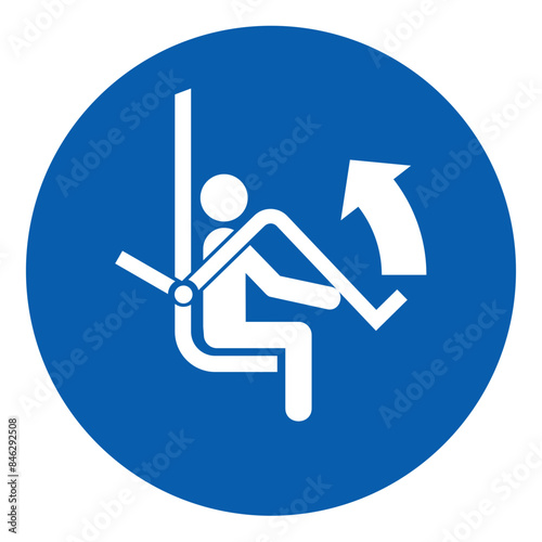 ISO mandatory safety signs_open safety bar of chairlift symbol and pictogram only size 1 x 1 round shape
