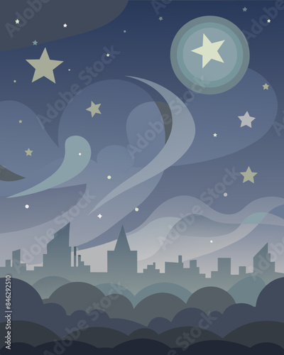 The once clear skies are now obscured by a thick layer of smog making it difficult to see the stars at night.. Vector illustration