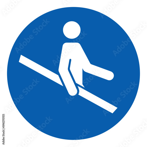 ISO mandatory safety signs_use handrail symbol and pictogram only size 1 x 1 round shape