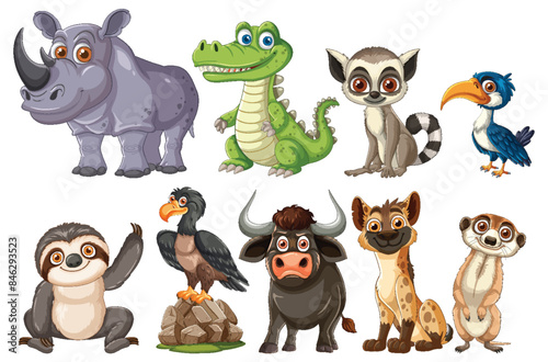 Adorable cartoon animals from jungle and savanna