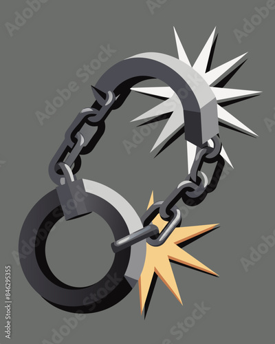 The sharp edges of the metal shackles dig into the brain causing pain and restriction.. Vector illustration