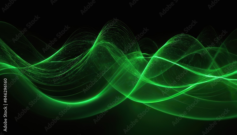 Abstract green softness and transparent lines wave design isolated on a black background. Abstract green softness and transparent lines wave design isolated on a black background.