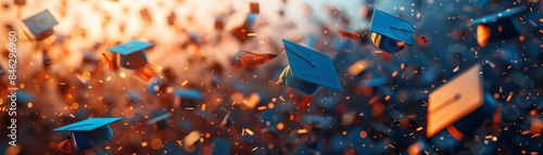 An inspiring image of a high school graduation from a unique low-angle perspective, symbolizing the triumph of academic achievement