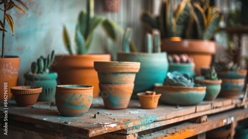 a softly lit clay studio scene color palette, featuring the colors