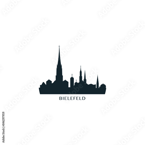 Bielefeld skyline, downtown panorama logo, logotype. Germany city badge black contour, isolated vector pictogram with castle, monuments, landmarks, cathedral