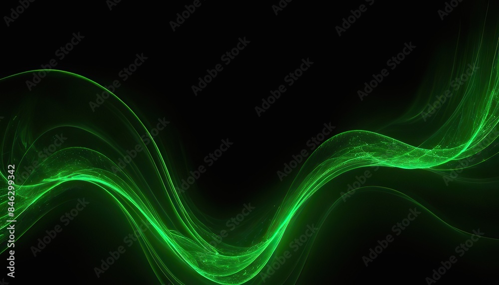 Obraz premium Abstract green softness and transparent lines wave design isolated on a black background.
