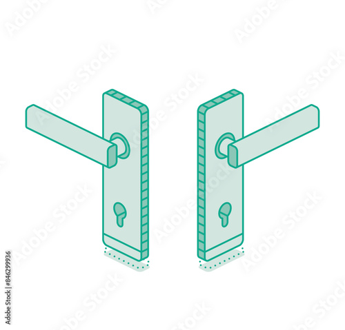 Isometric hotel handles isolated on white background. Outline objects.