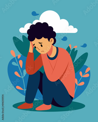 The person feels defeated and overwhelmed as they struggle to find peace amidst the emotional chaos.. Vector illustration