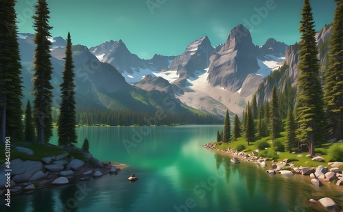 Tranquil Mountain Lake in the Morning. photo
