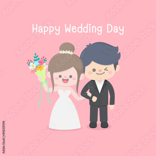 Kid hand drawn cute happy sweet wedding day illustration