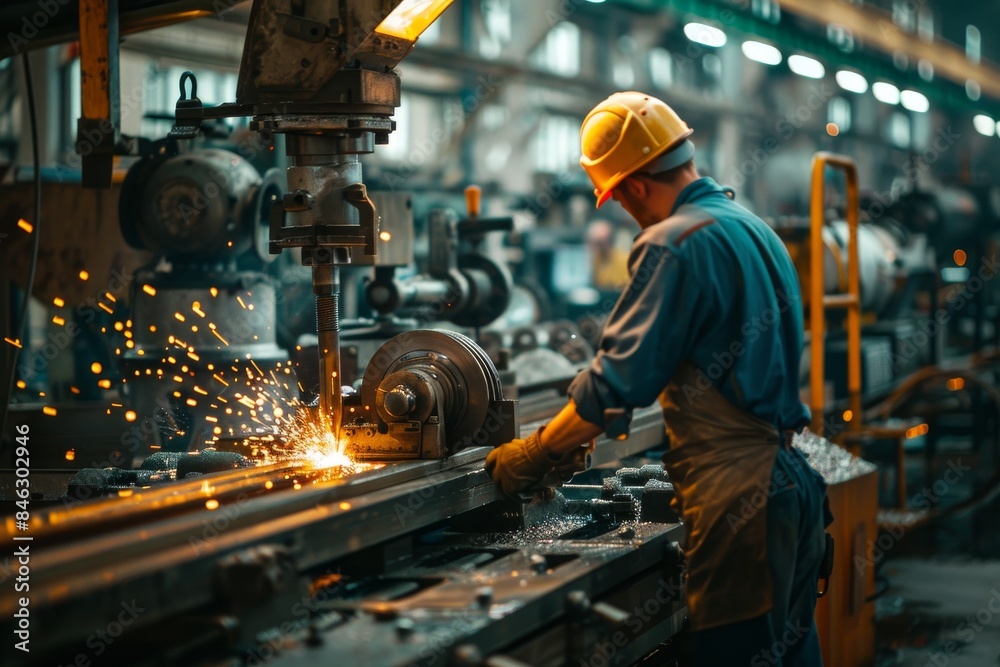factory worker operating a large industrial machine factory worker operating a large industrial machine