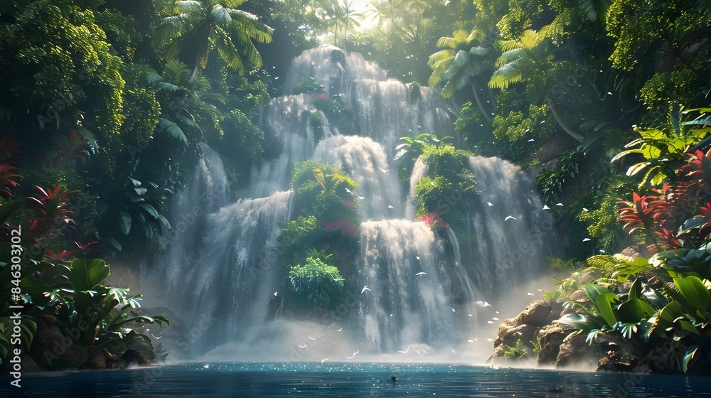Captivating Cascading Waterfall Concealed within Verdant Jungle Wonderland Captivating Cascading Waterfall Concealed within Verdant Jungle Wonderland