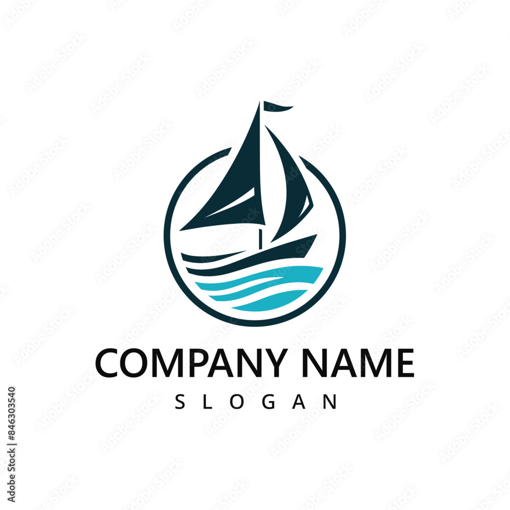 Sail Boat Ship and sea wave for Ocean Sailing Adventure Travel Trip Transportation logo Sail Boat Ship and sea wave for Ocean Sailing Adventure Travel Trip Transportation logo