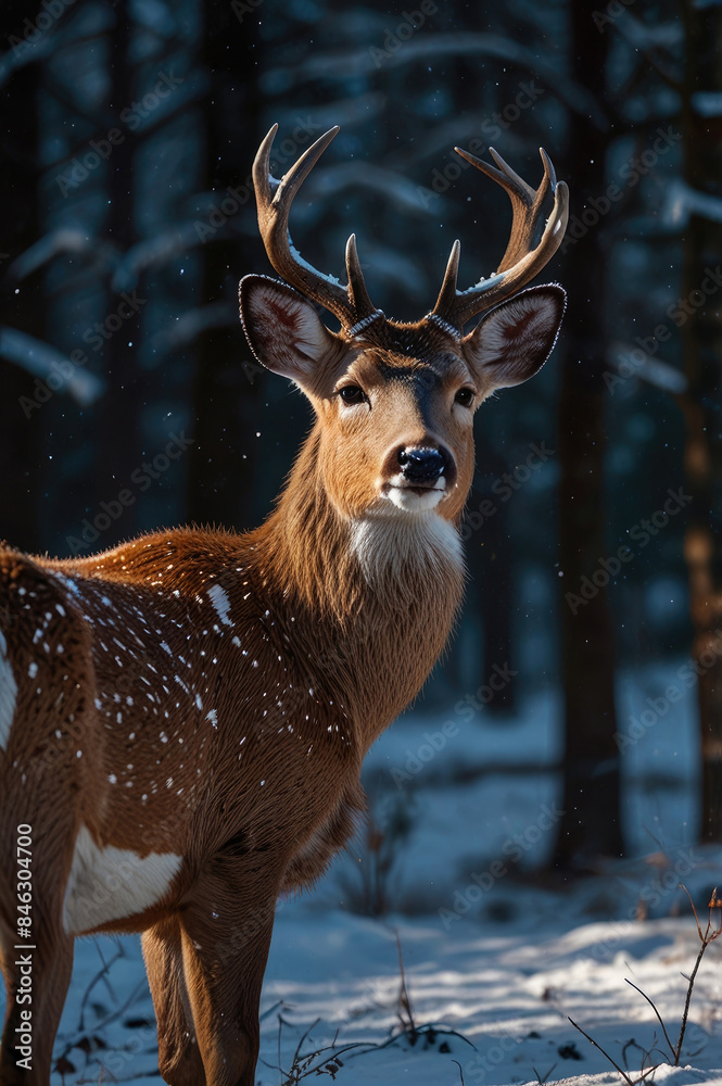 Deer in the dark forest, wildlife photography Deer in the dark forest, wildlife photography