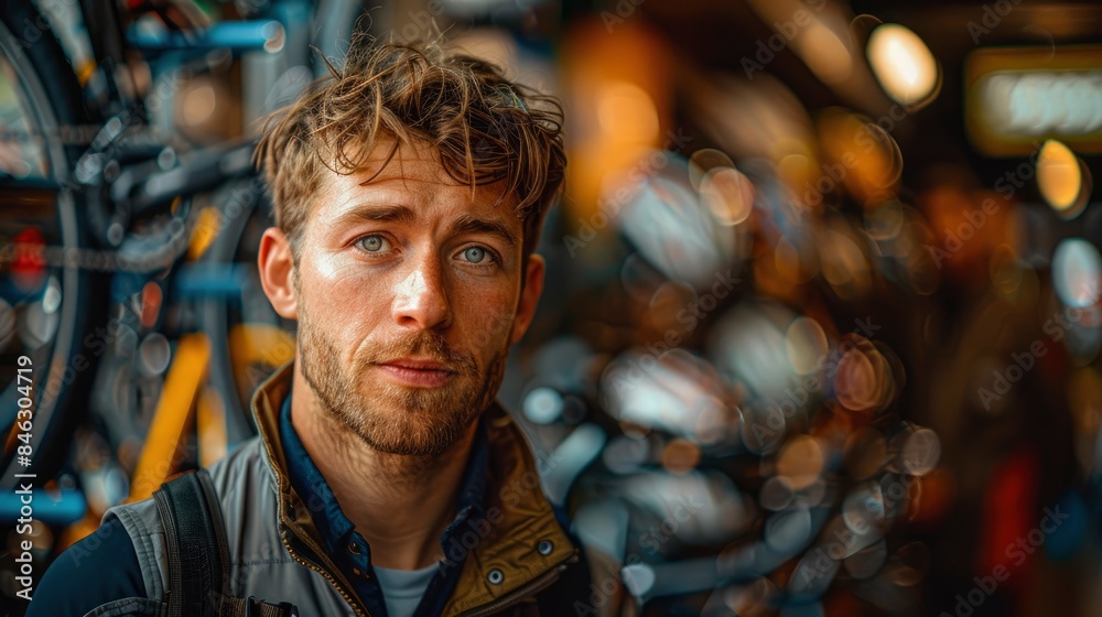 A Knowledgeable Salesperson At A Bike Expo, Proudly Showcasing The Latest Models A Knowledgeable Salesperson At A Bike Expo, Proudly Showcasing The Latest Models