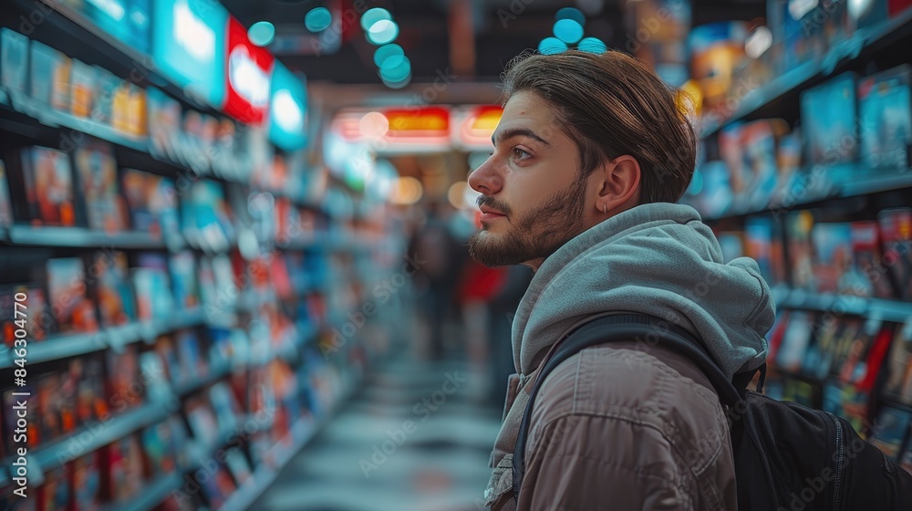 A Knowledgeable Salesperson At A Gaming Store, Passionately Explaining The Latest Video Game Releases A Knowledgeable Salesperson At A Gaming Store, Passionately Explaining The Latest Video Game Releases