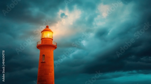 The lighthouse stood tall as a beacon of navigation against the blue sky, its light guiding travelers along the coast, where the beach met the vast ocean, creating a picturesque landscape of nature's 