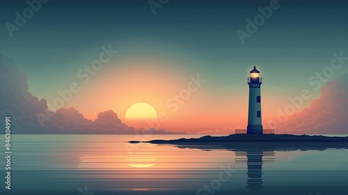 The lighthouse stood tall as a beacon of navigation against the blue sky, its light guiding travelers along the coast, where the beach met the vast ocean, creating a picturesque landscape of nature's 