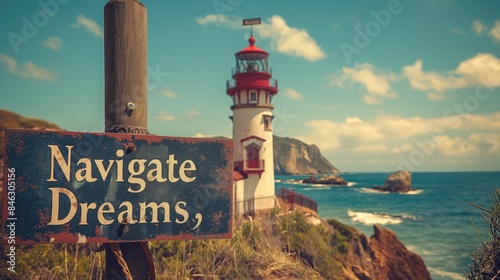 The lighthouse stood tall as a beacon of navigation against the blue sky, its light guiding travelers along the coast, where the beach met the vast ocean, creating a picturesque landscape of nature's 