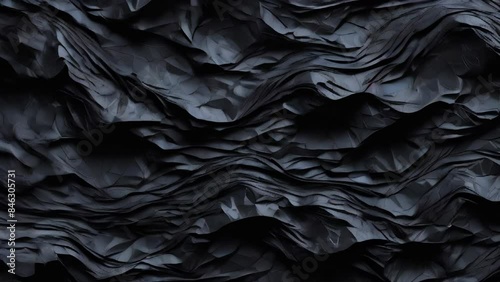 Black crumpled paper texture in low light background, Generative AI photo