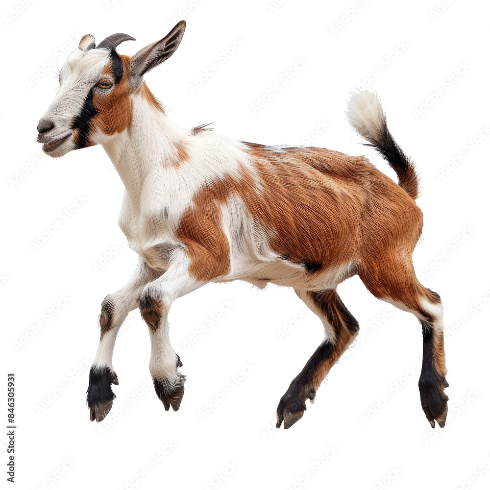 Fototapeta premium Leaping Goat in Mid-Air Action