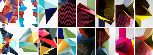 Set of low poly triangles poster geometric backgrounds. Vector Illustration For Wallpaper, Banner, Background, Card, Book Illustration, landing page