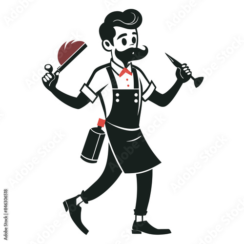 Barber In Action silhouette vector art illustration
