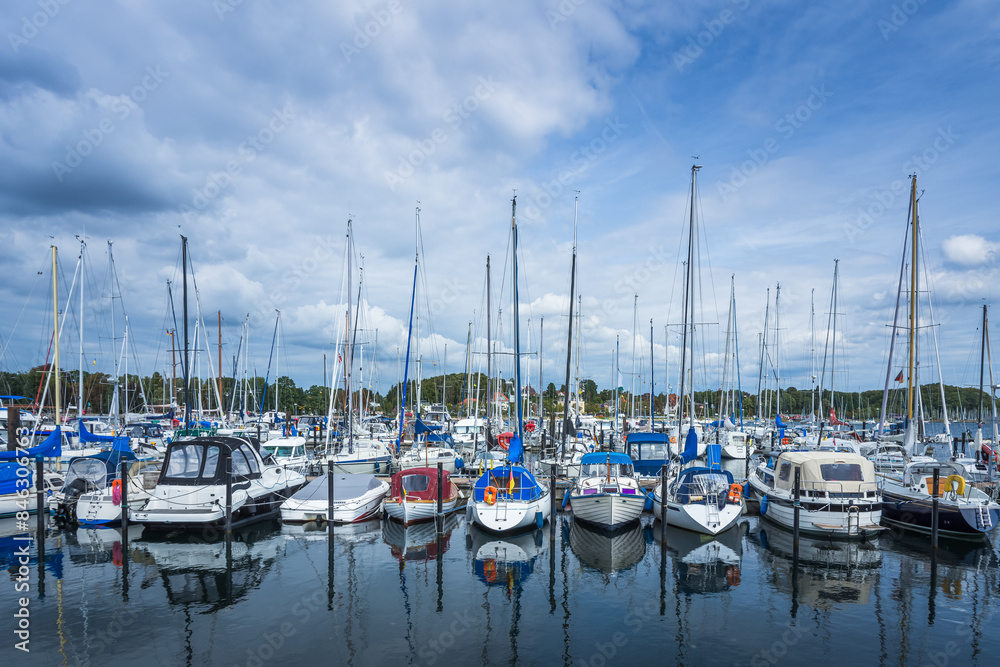 Fototapeta premium Boats in the marina, Eckernfoerde, Baltic Sea, Schleswig-Holstein, Germany