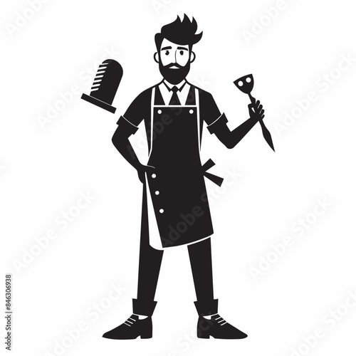 Barber In Action silhouette vector art illustration