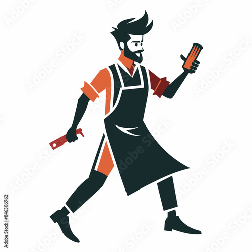 Barber In Action silhouette vector art illustration