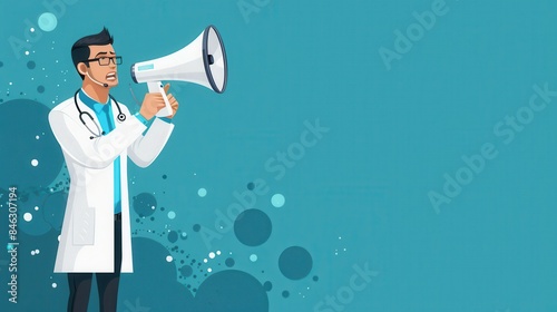 Doctor with Megaphone Making Announcement
