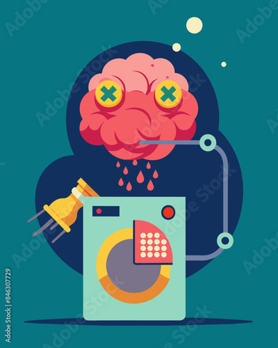 The dehumanizing effects of brainwashing personified in a brain washing machine.. Vector illustration