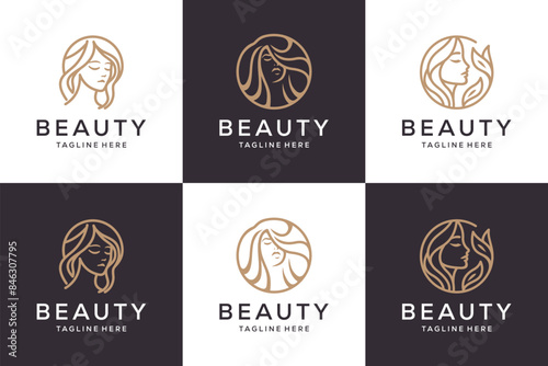 Set of luxury beauty woman logo design for makeup, salon and spa, beauty care