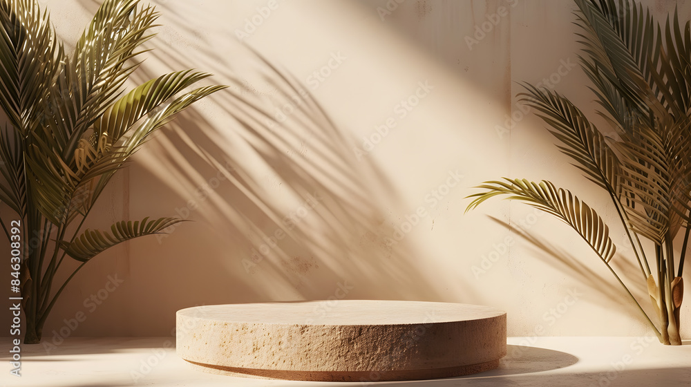 Obraz premium Sunlight on Circular Stone Platform Casting Shadows