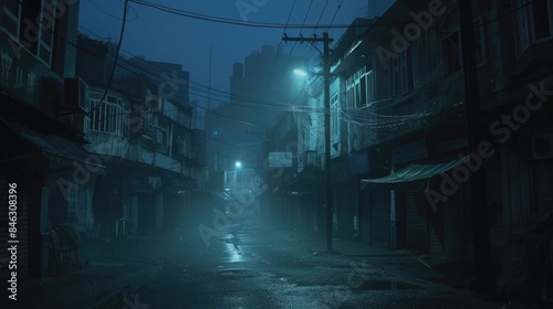Midnight Mystery Cinematic Still of Desolate Street Immersed in Moody Horror Vibes